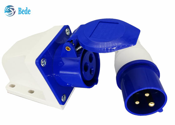 Złącze przemysłowe 220-250V 16A męskie i żeńskie jednofazowe 2P+E, niebieski, montowane na ścianie