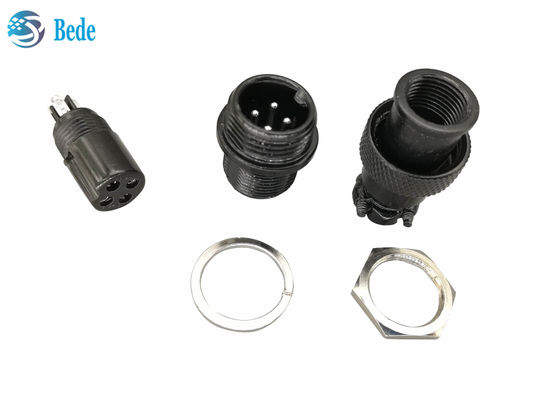 Welding Type 2~10 Pin GX16 Aviation Connector 200V Black Color Panel Mounting Style