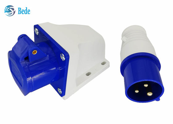 Złącze przemysłowe 220-250V 16A męskie i żeńskie jednofazowe 2P+E, niebieski, montowane na ścianie