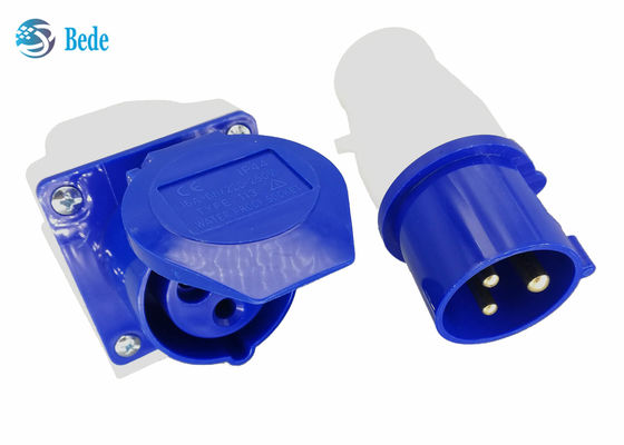 Złącze przemysłowe 220-250V 16A męskie i żeńskie jednofazowe 2P+E, niebieski, montowane na ścianie