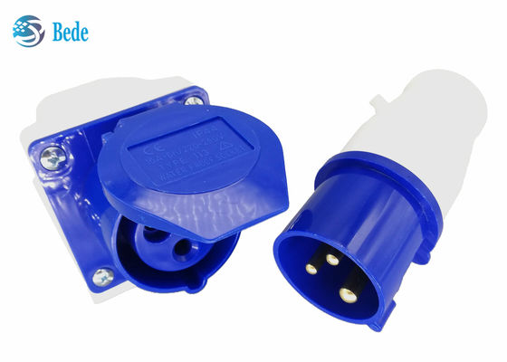 Złącze przemysłowe 220-250V 16A męskie i żeńskie jednofazowe 2P+E, niebieski, montowane na ścianie